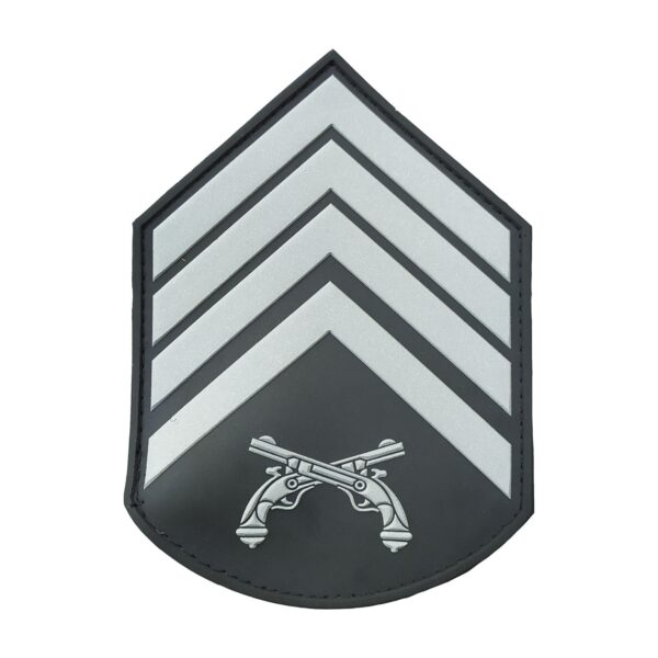 Divisa braço 2º Sgt Polícia Militar, par, emborrachado, preto/cinza, fecho de contato. Cód. 2016PC