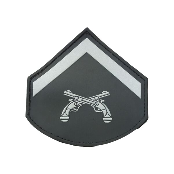 Divisa braço Soldado Polícia Militar, par, emborrachado, preto com cinza, fecho de contato. cód. 2019PC