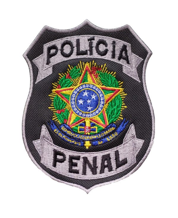 Brasão POLÍCIA PENAL bordado colorido.